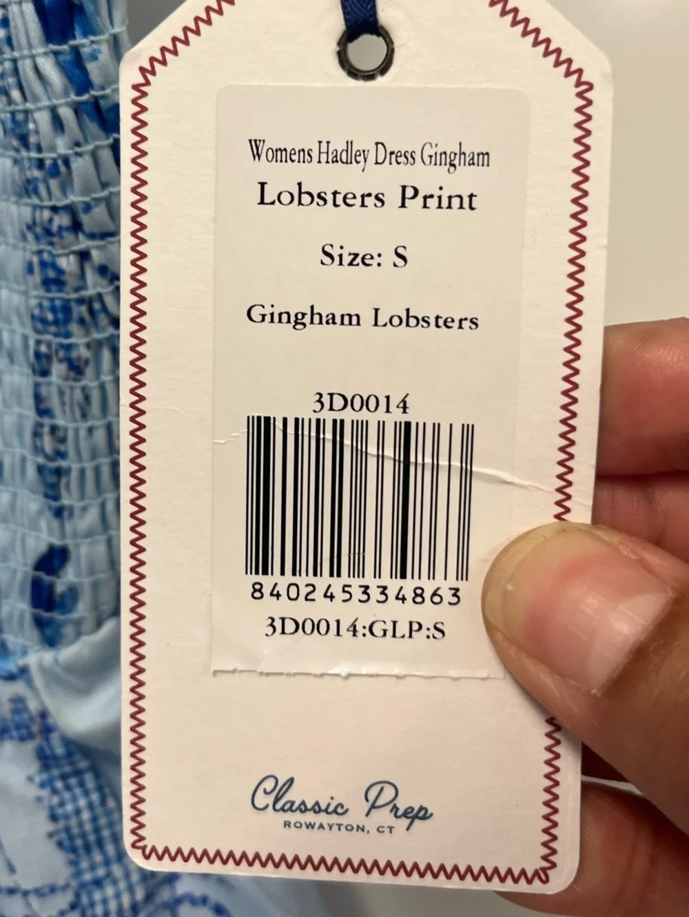 Classic Prep Cotton Blend Blue Gingham Lobsters Smocked Hadley Dress Sz. S‎ NWT